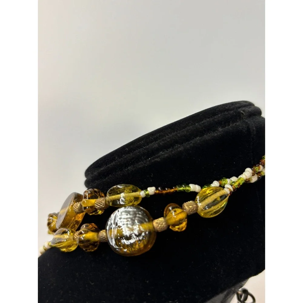 Necklace Amber Color Art Glass Beads Long for Layering‎ Boho